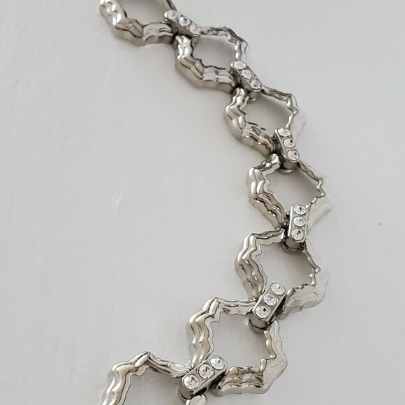 Signed Lia Sophia Silver-tone and Clear Rhinestone Link Bracelet - Picture 10 of 10